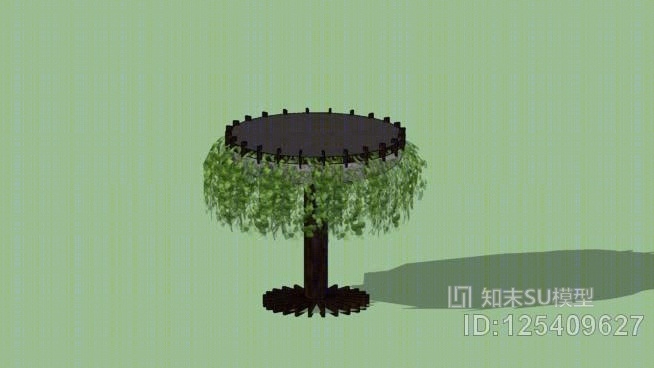 树木喷泉台（弯曲底座）SU模型下载【ID:125409627】