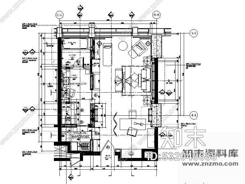 施工图北京五星级酒店豪华B1型套房样板间施工图cad施工图下载【ID:532048688】