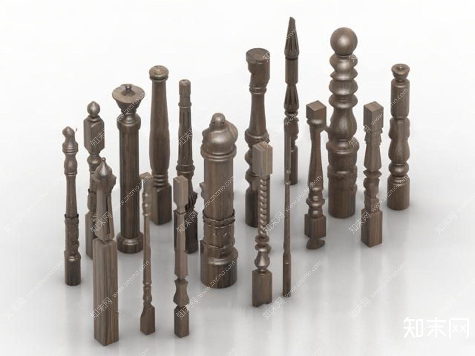 欧式实木护栏立柱组合3D模型下载【ID:820301508】