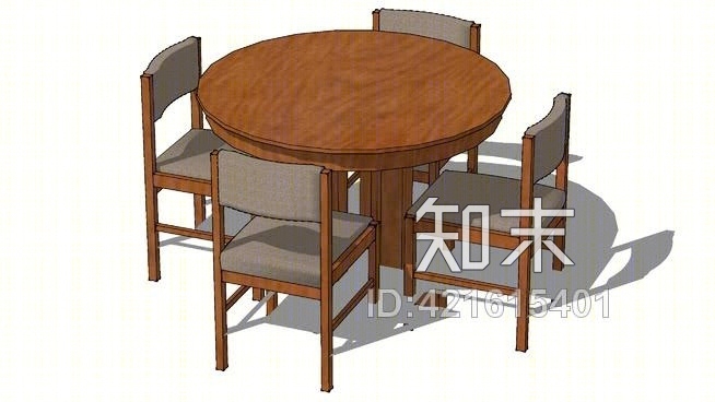 圆桌W／4椅SU模型下载【ID:421615401】