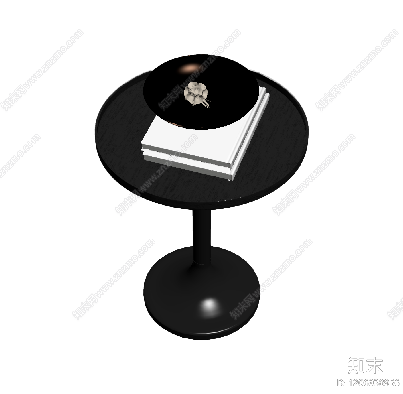 黑色圆桌带书籍装饰3D模型下载【ID:1206938956】