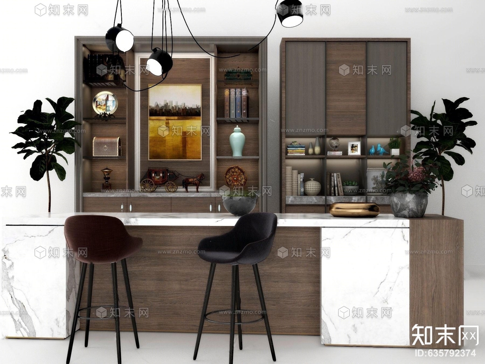 现代吧台装饰柜3D模型下载【ID:635792374】