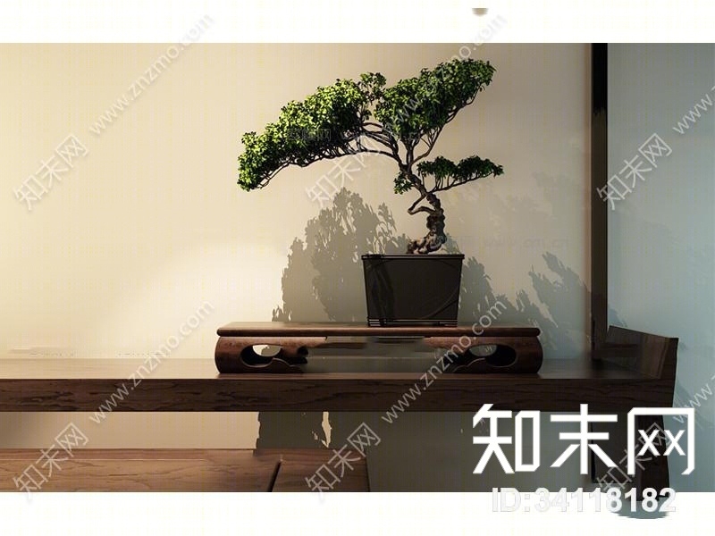 新中式松树盆栽植物3D模型下载【ID:34118182】