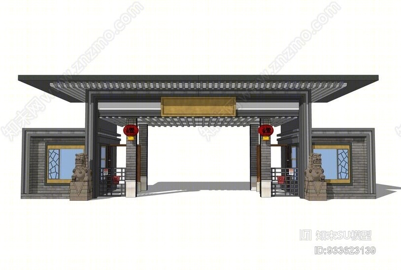 新亚洲入口大门SU模型下载【ID:933623139】