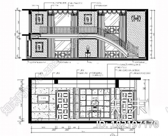 新中式风格豪华复式装修图（含效果）cad施工图下载【ID:182197170】