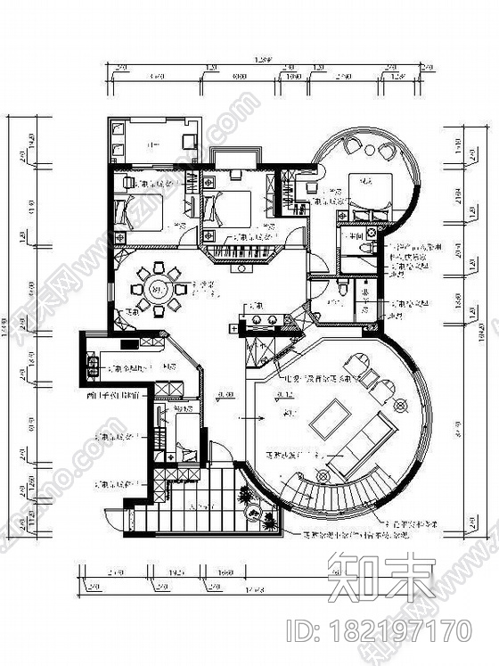 新中式风格豪华复式装修图（含效果）cad施工图下载【ID:182197170】