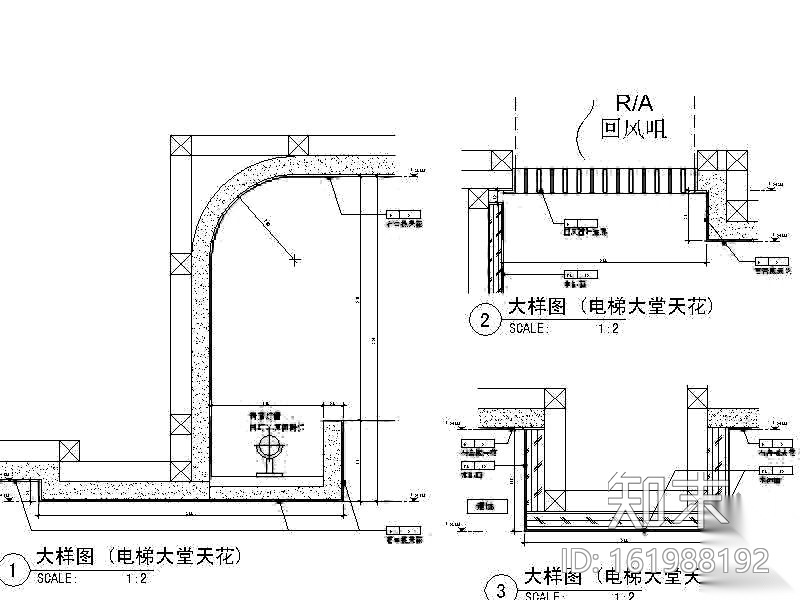酒店电梯厅装修图cad施工图下载【ID:161988192】
