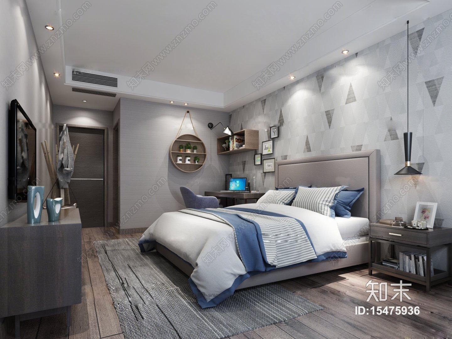 北欧卧室主人房3D模型下载【ID:15475936】
