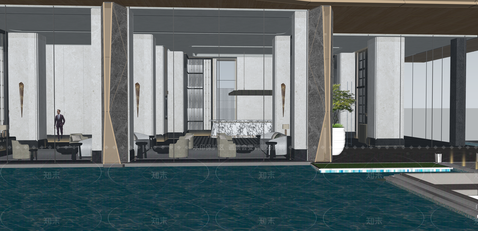 简约其他酒店空间SU模型下载【ID:1215927338】