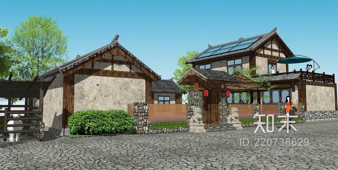 新农村四合院自建房SU模型下载【ID:220738629】