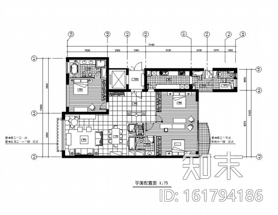 高档三居住宅装修图cad施工图下载【ID:161794186】