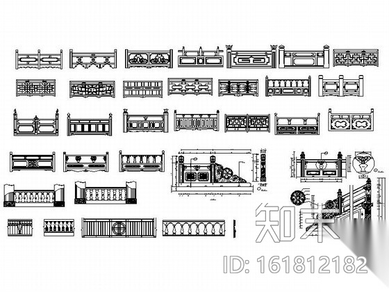各式装饰品及楼梯栏杆CAD图块下载施工图下载【ID:161812182】