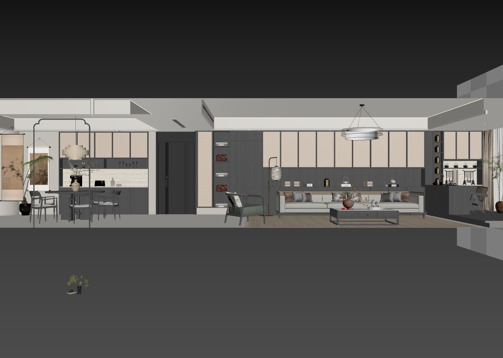 新中式酒店大堂3D模型下载【ID:1215112256】