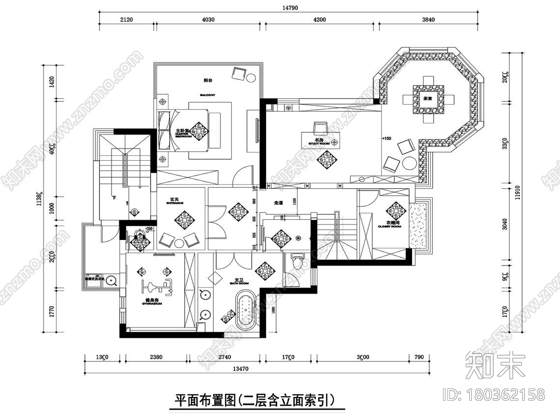 新中式复式带阁楼250㎡住宅装修施工图设计施工图下载【ID:180362158】