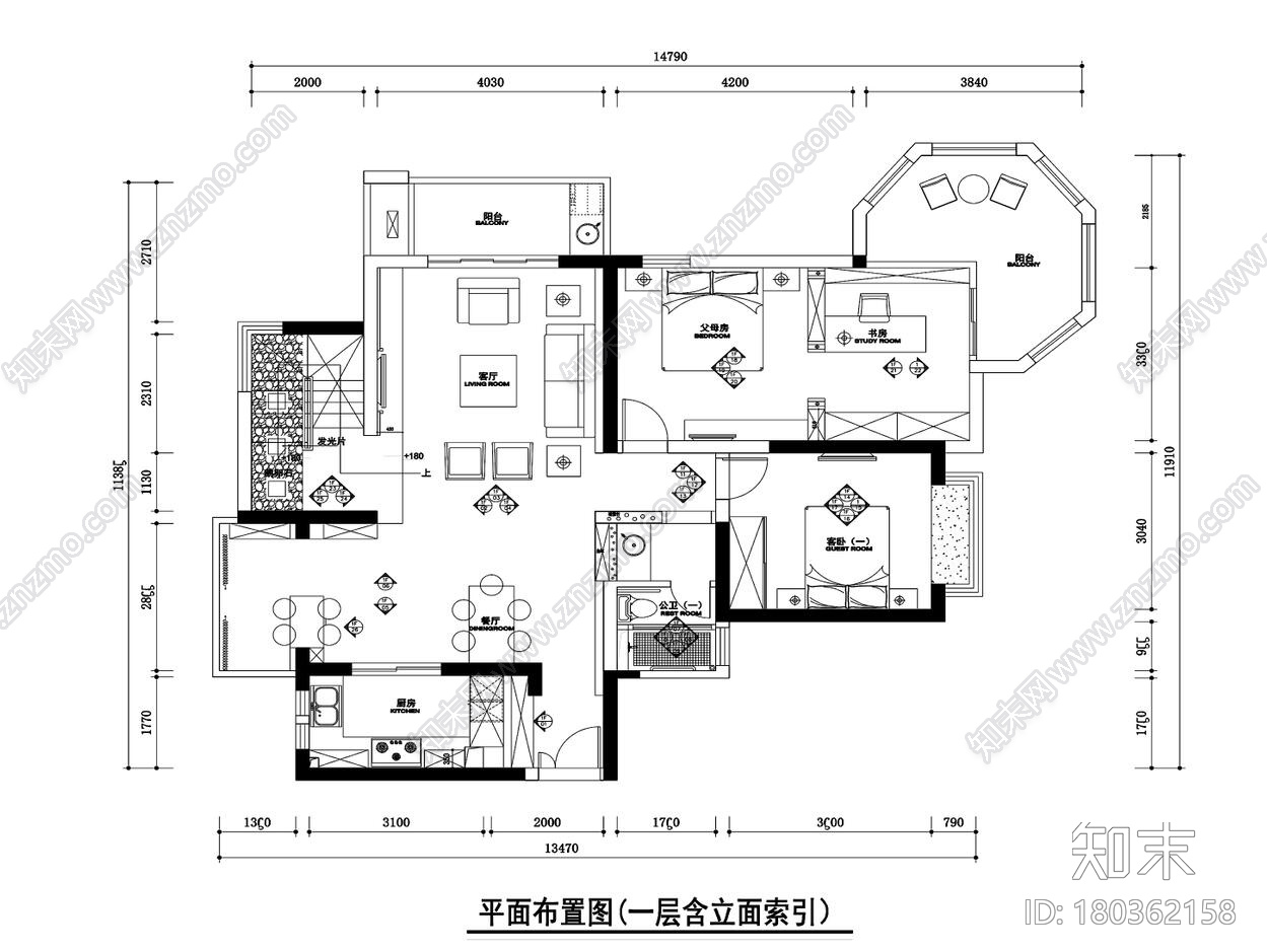 新中式复式带阁楼250㎡住宅装修施工图设计施工图下载【ID:180362158】