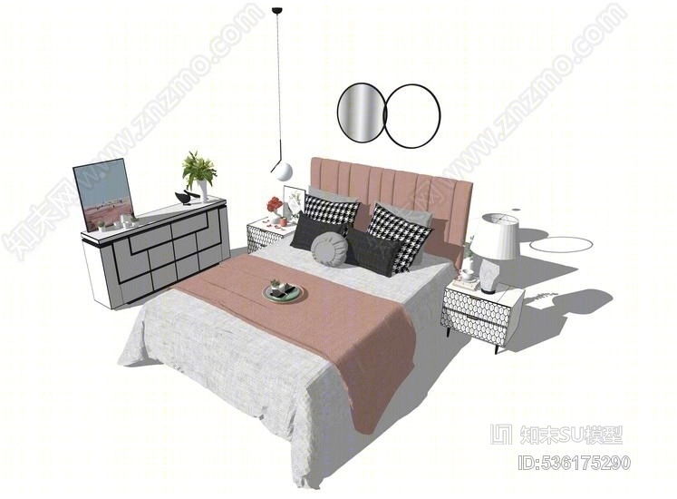 双人床SU模型下载【ID:536175290】