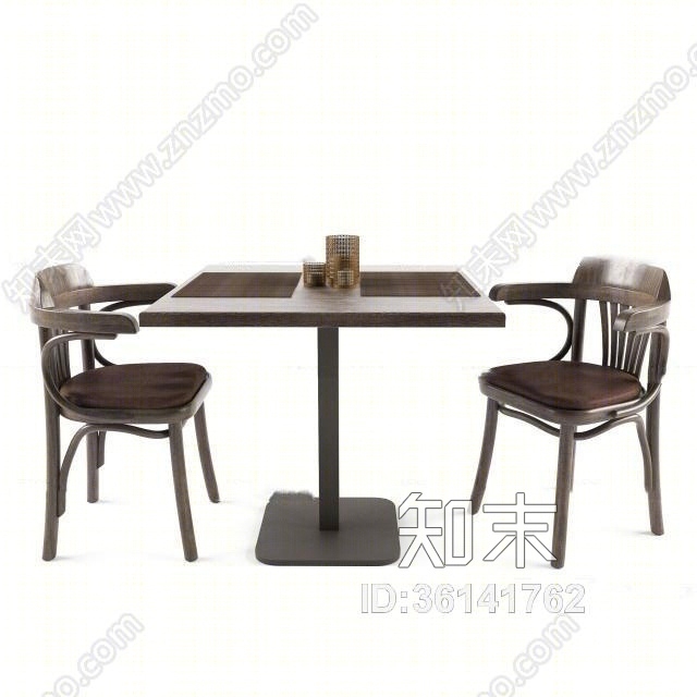 工业风实木咖啡厅桌椅3D模型下载【ID:36141762】