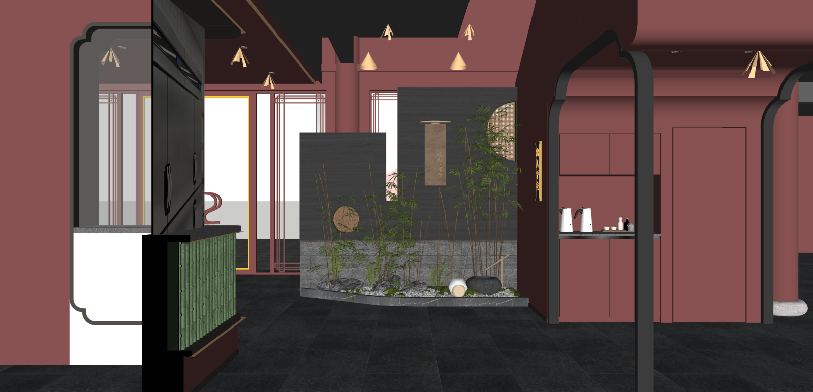 新中式火锅店SU模型下载【ID:1216070521】