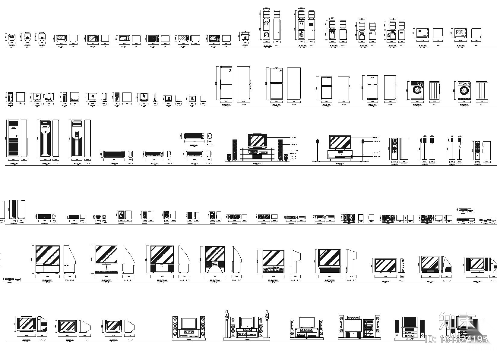 室内家具家私，电器，门表等装饰CAD图块cad施工图下载【ID:161824195】