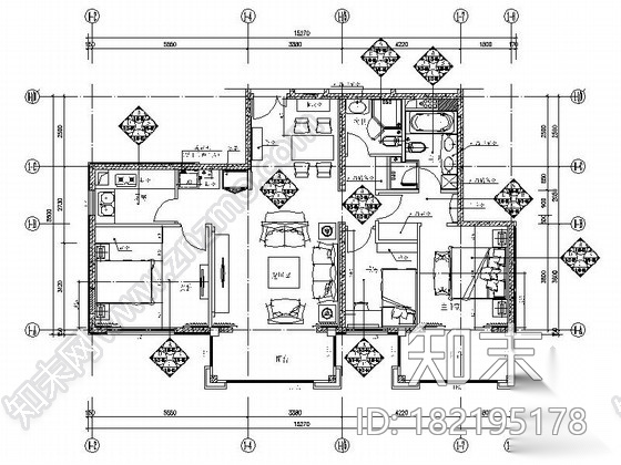 [北京]方庄经典小区简欧风三室两厅室内装修图（含效果）cad施工图下载【ID:182195178】