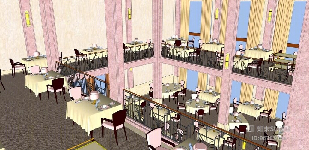 酒店餐厅SU模型下载【ID:96705084】