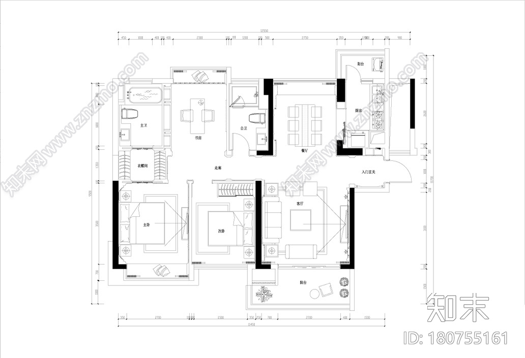 新中式-东部现代城样板房施工图（附效果图、模型）cad施工图下载【ID:180755161】