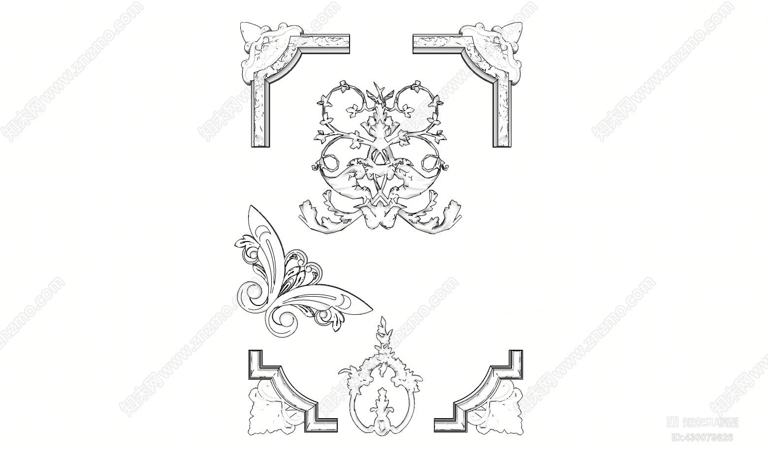 SU草图大师模型欧式雕花构件SU模型下载【ID:430079826】