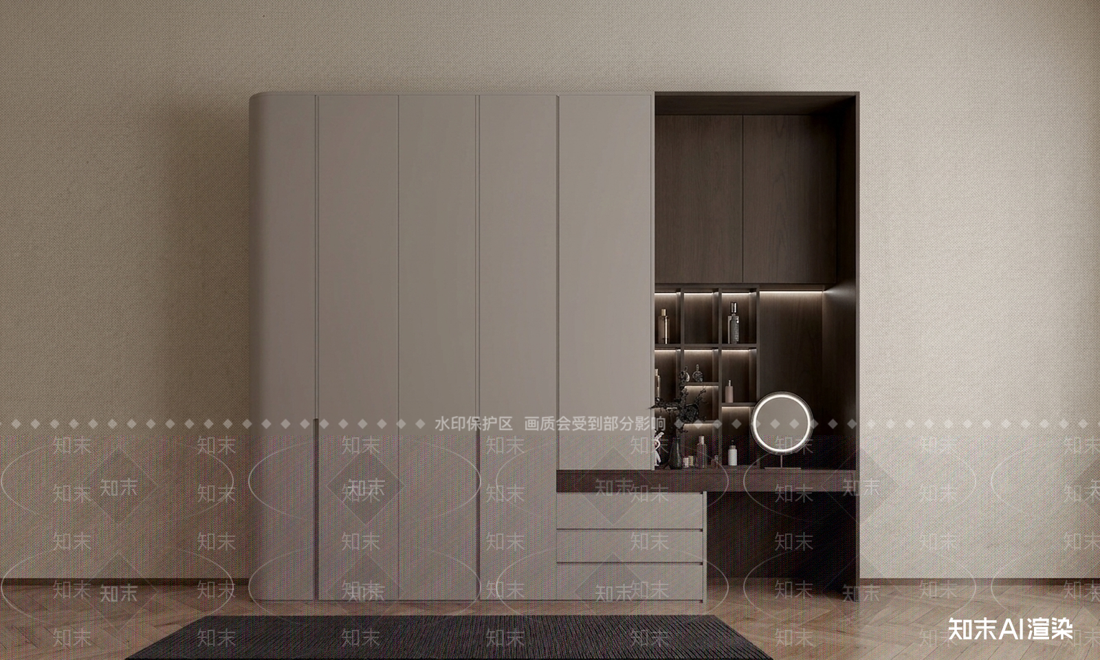 一体式梳妆台（带储物格）衣柜3D模型下载【ID:1227540996】