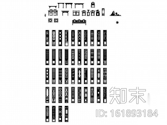 中式屏风CAD图块cad施工图下载【ID:161893184】