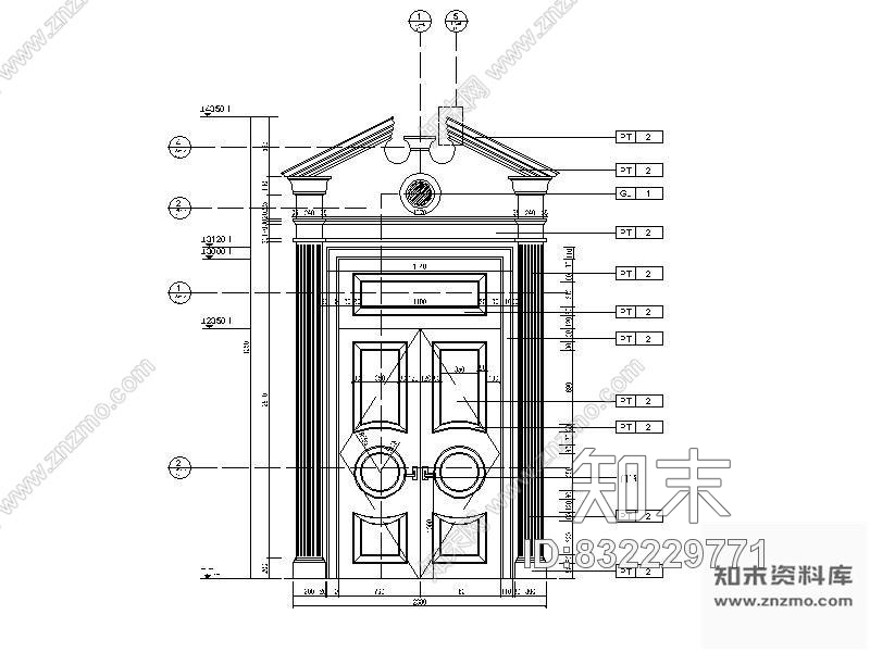 图块/节点欧式大门详图cad施工图下载【ID:832229771】