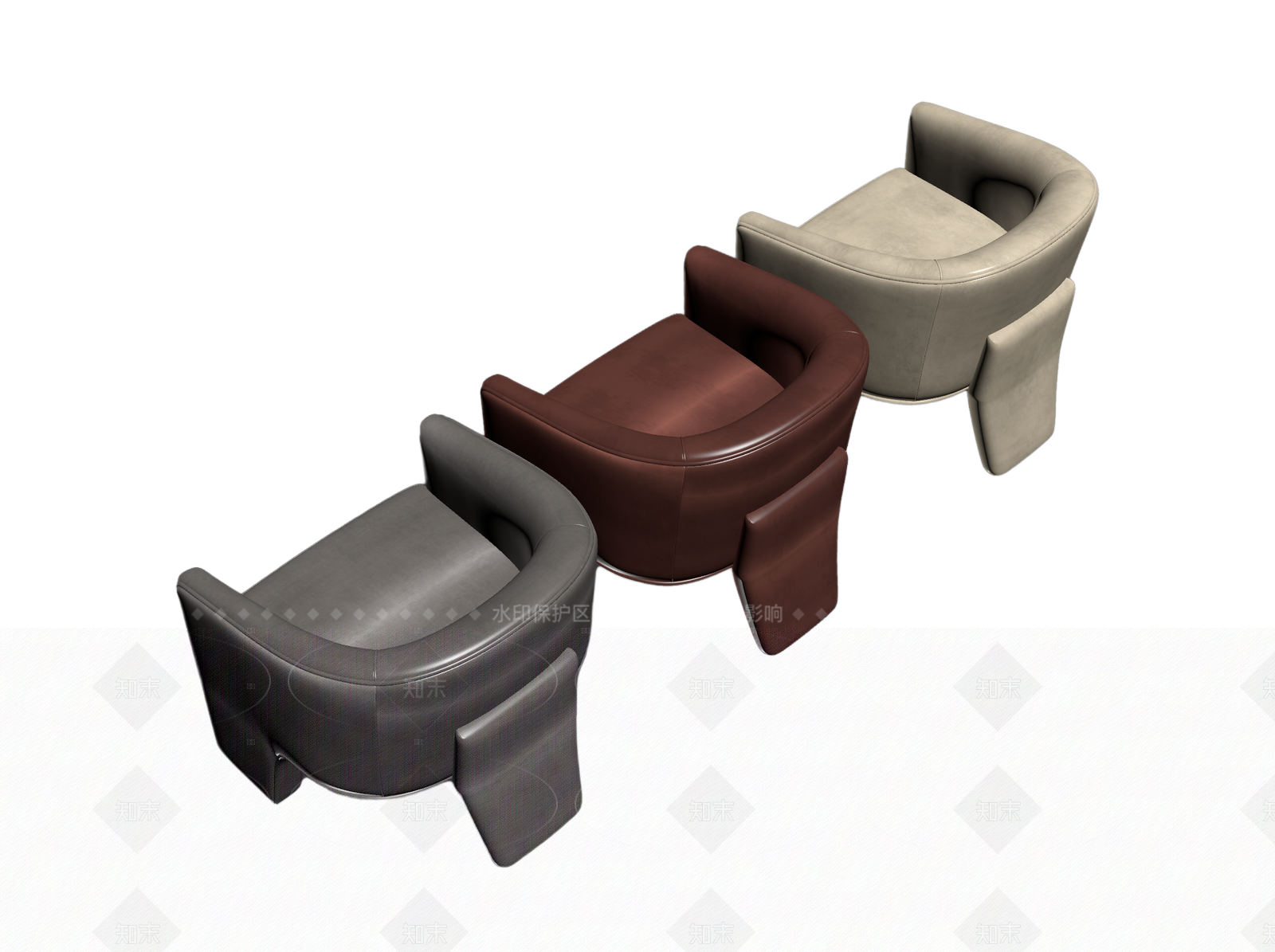 三色皮革扶手椅3D模型下载【ID:1205546544】