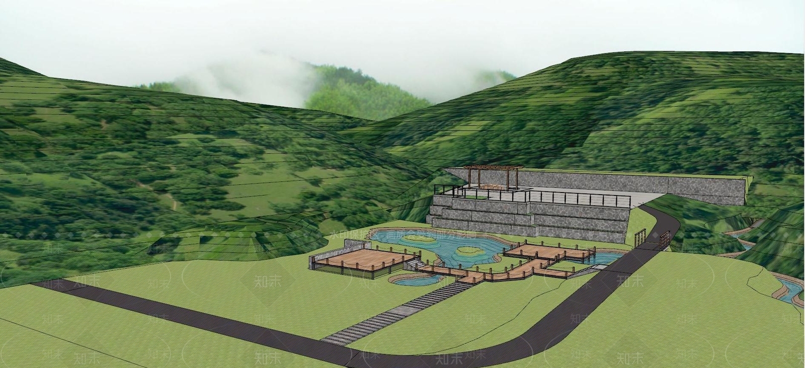 现代滨水景观小品SU模型下载【ID:1111442894】