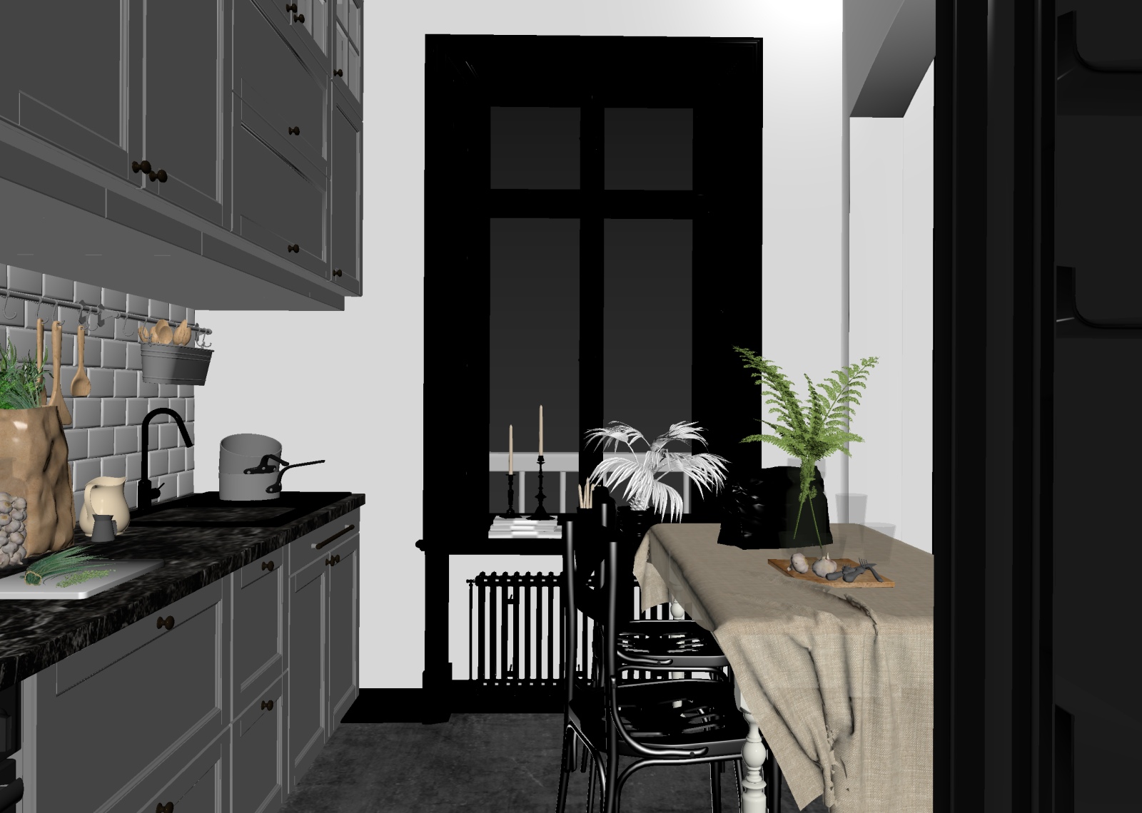 奶油开放式厨房3D模型下载【ID:1214636539】