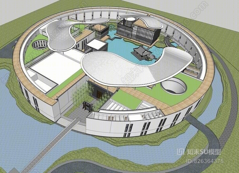 马云杭州未来科技城湖畔大学SU模型下载【ID:826364375】