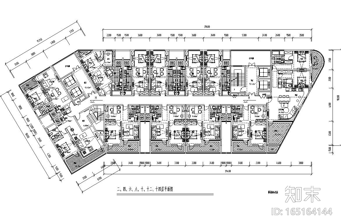 公寓式办公户型平面图设计cad施工图下载【ID:165164144】