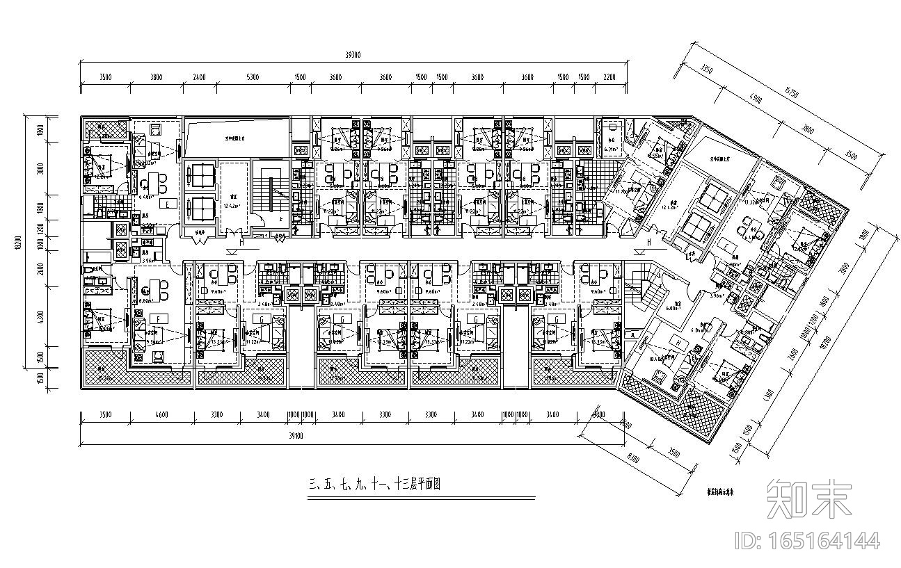 公寓式办公户型平面图设计cad施工图下载【ID:165164144】