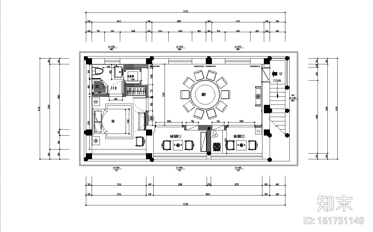 新中式禅意茶楼会所室内设计施工图（附效果图）cad施工图下载【ID:161751149】