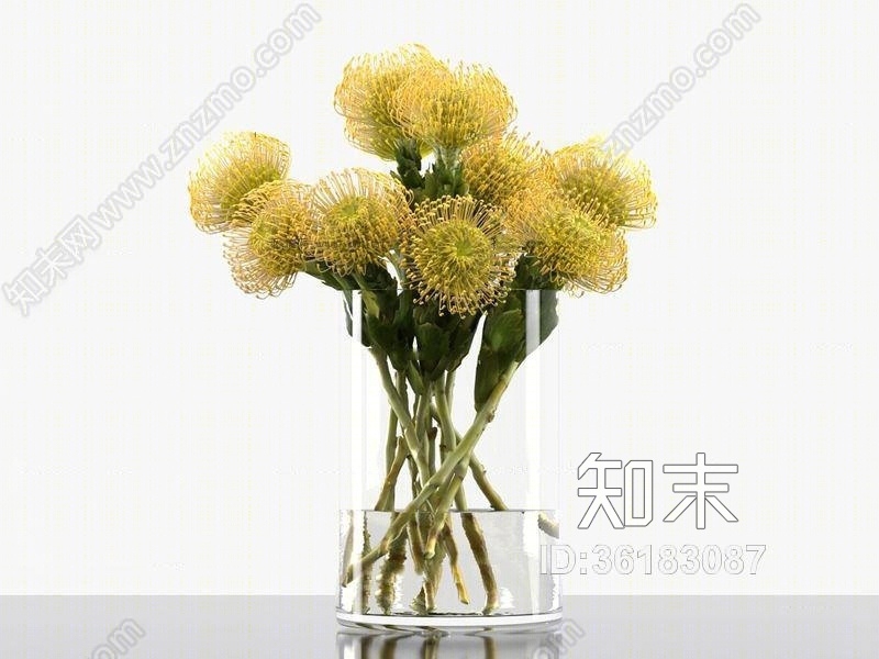 现代玻璃花瓶插花3D模型下载【ID:36183087】