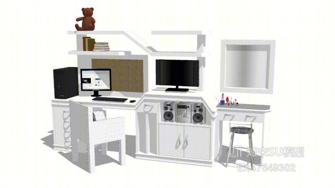 妆台妆椅组合SU模型下载【ID:47649302】