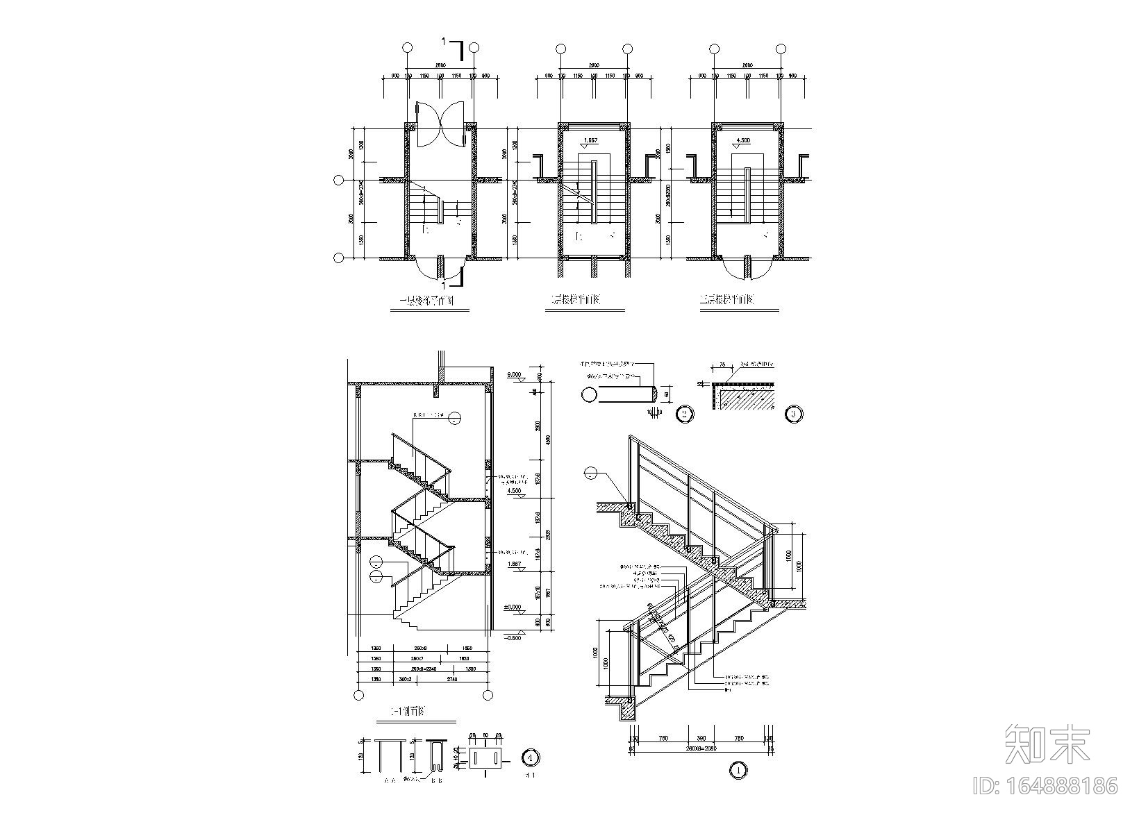 18套楼梯节点详图设计（CAD）施工图下载【ID:164888186】