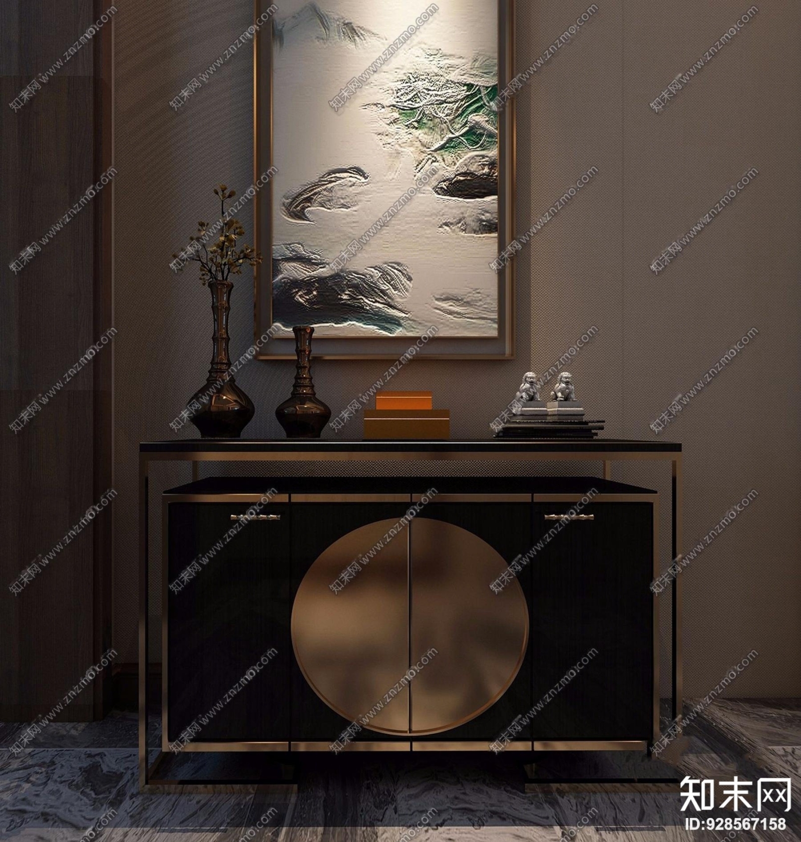 新中式端景柜3D模型下载【ID:928567158】