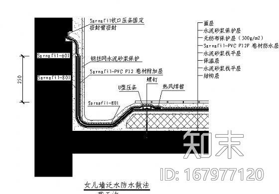 女儿墙泛水防水做法（带天沟）施工图下载【ID:167977120】