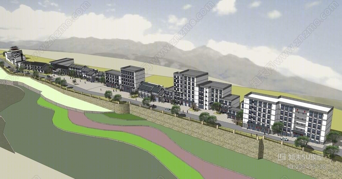 中式乡镇住宅SU模型下载【ID:233453138】