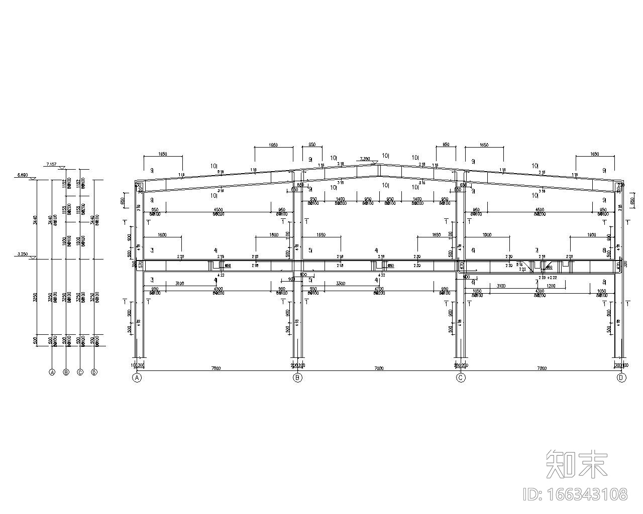 21米二层厂房结构施工图（CAD含建筑图）施工图下载【ID:166343108】