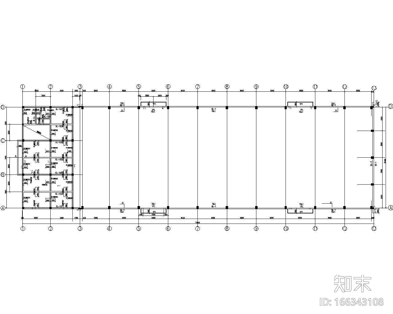 21米二层厂房结构施工图（CAD含建筑图）施工图下载【ID:166343108】