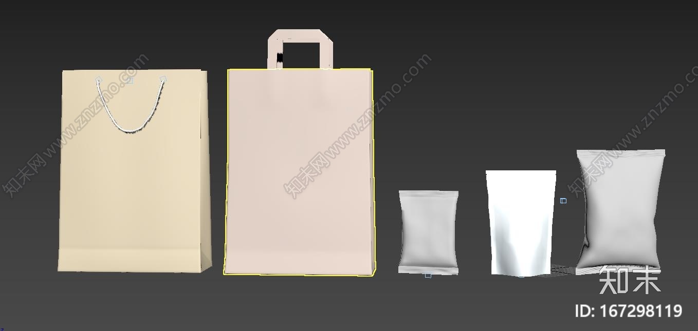 五种常见包装袋CG模型下载【ID:167298119】