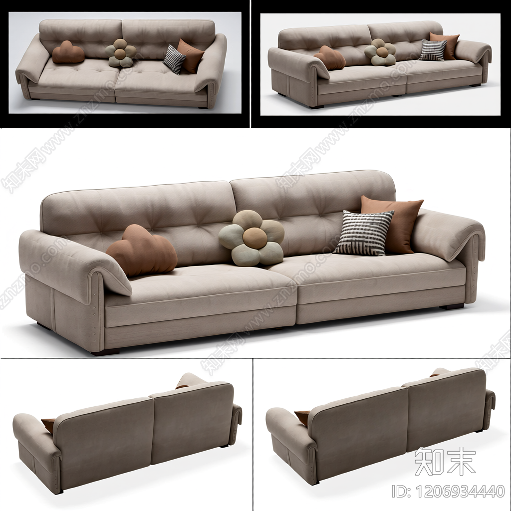 米色布艺沙发带抱枕3D模型下载【ID:1206934440】