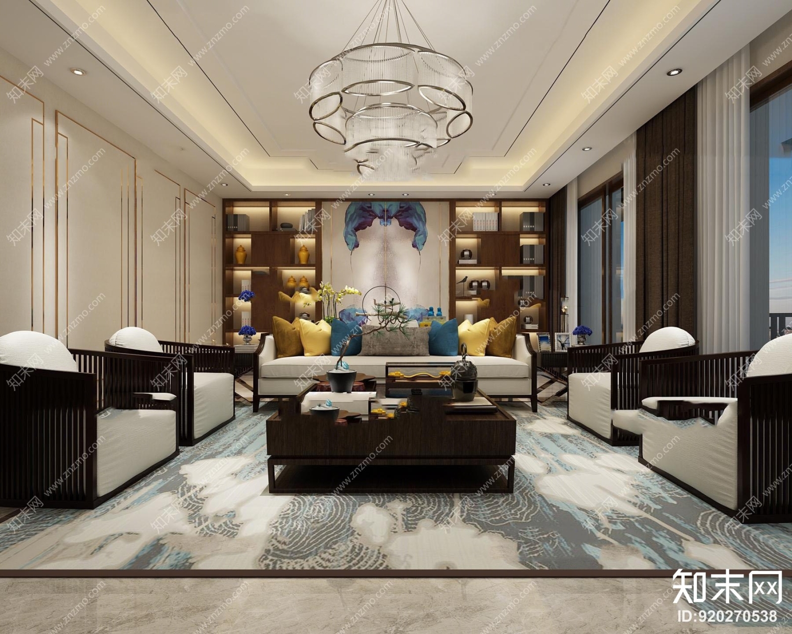 新中式客厅空间3D模型下载【ID:920270538】