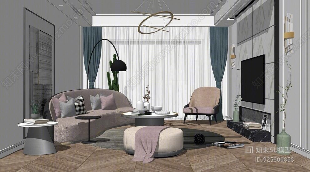 法式客厅室内设计SU模型下载【ID:925800858】