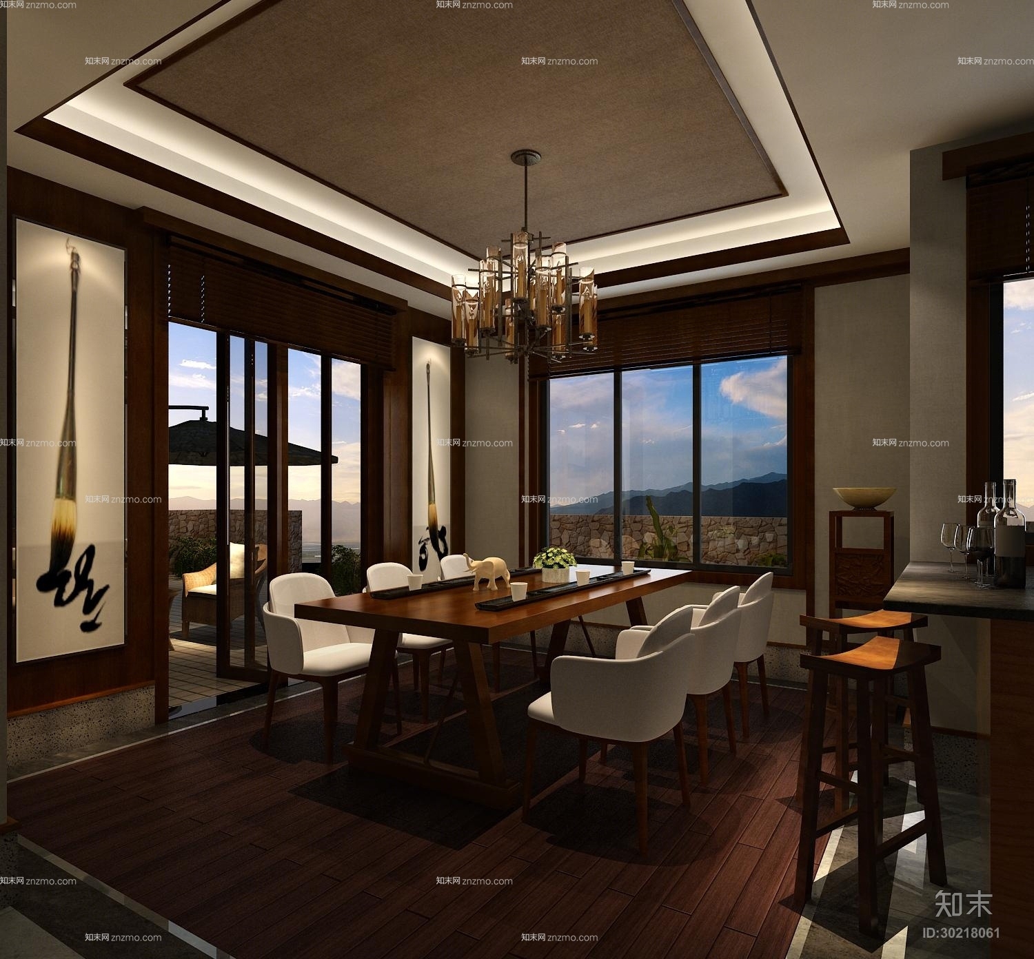 新中式休闲桌椅组合3D模型下载【ID:30218061】
